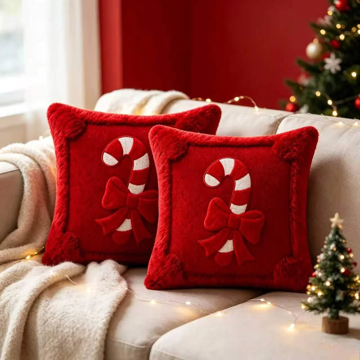 Christmas Tree Embroidered Cushion Cover – 2 piece set, 45x45 cm