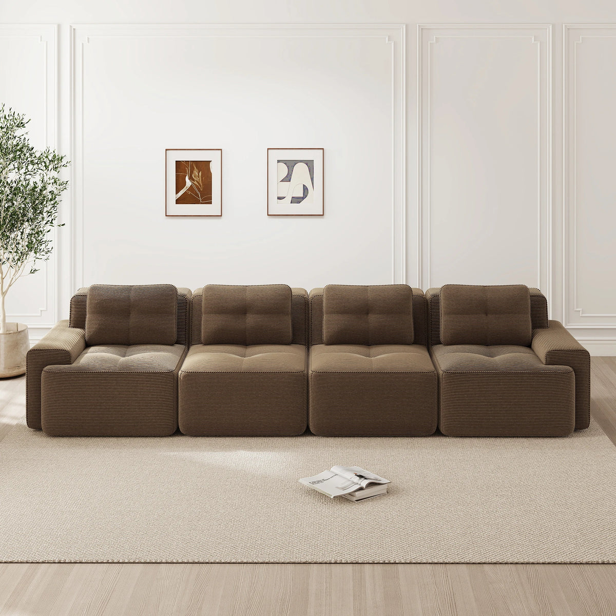 Soft Modular U-Shaped Corduroy Sofa – 3–4 Seater
