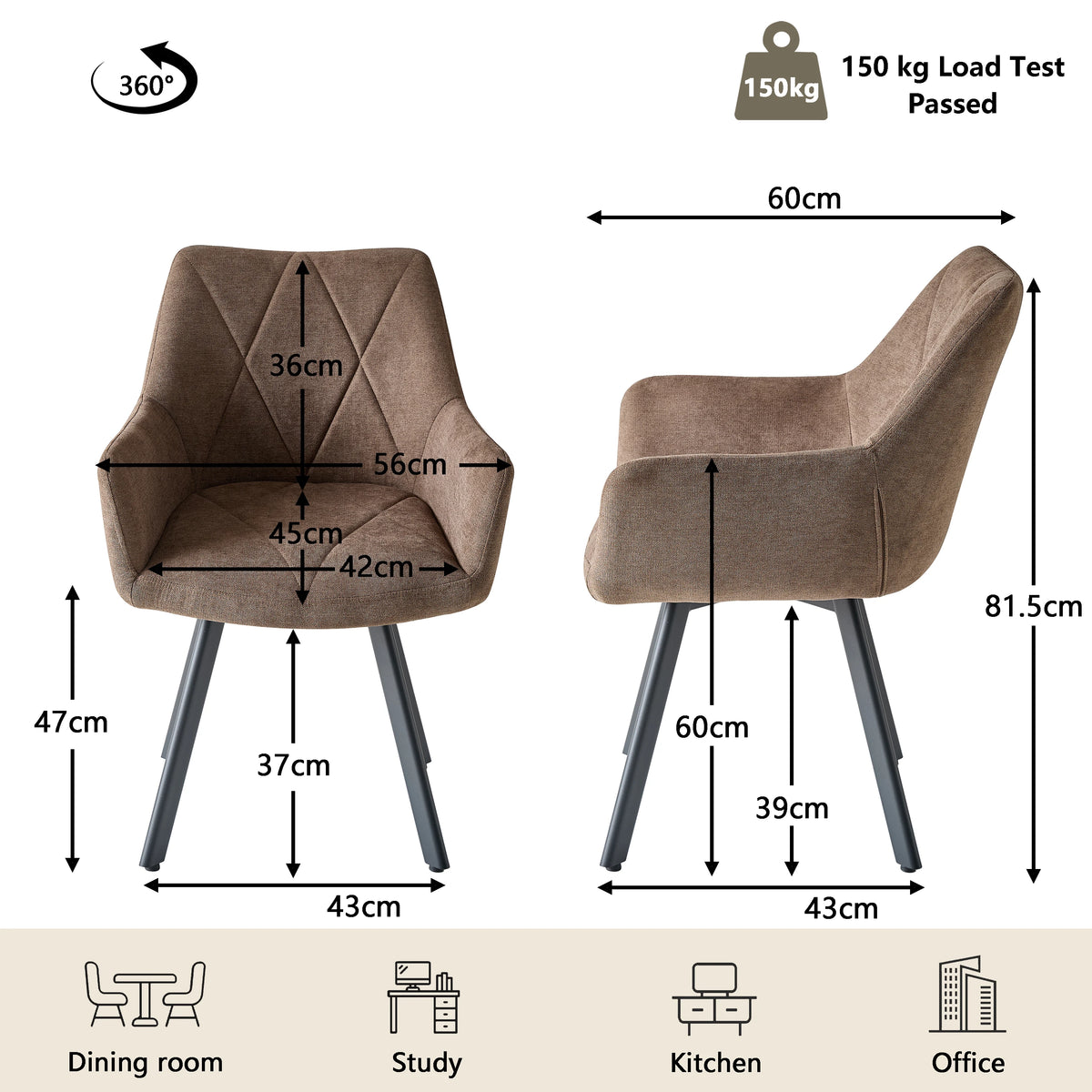Swivel Dining Chairs – Set of 2 or 4, 360° with Armrests
