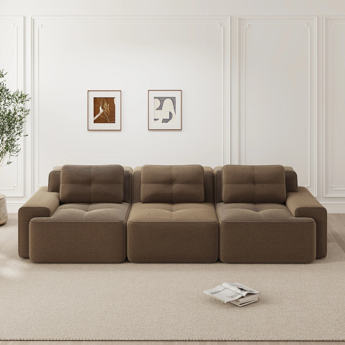 Soft Modular U-Shaped Corduroy Sofa – 3–4 Seater