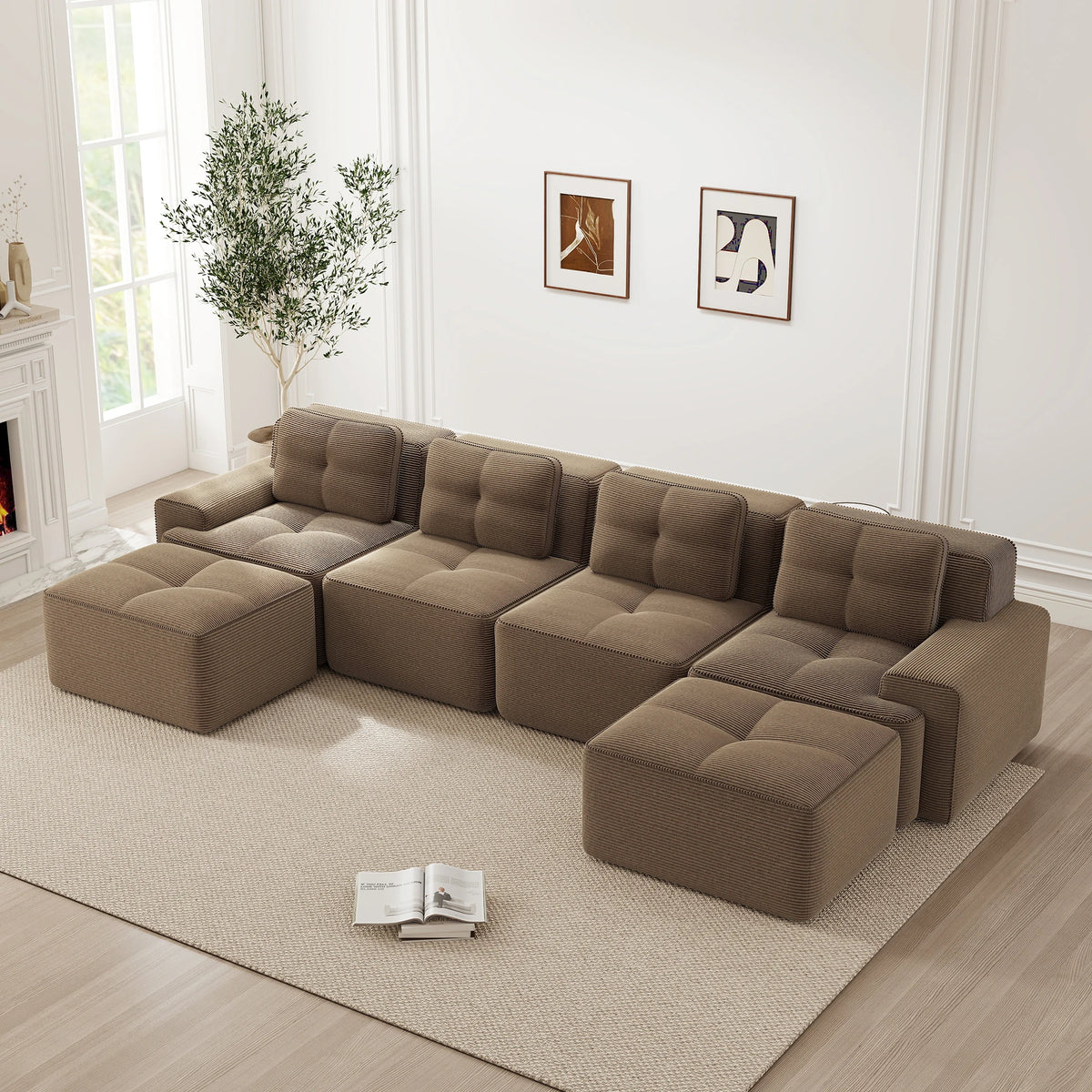 Soft Modular U-Shaped Corduroy Sofa – 3–4 Seater