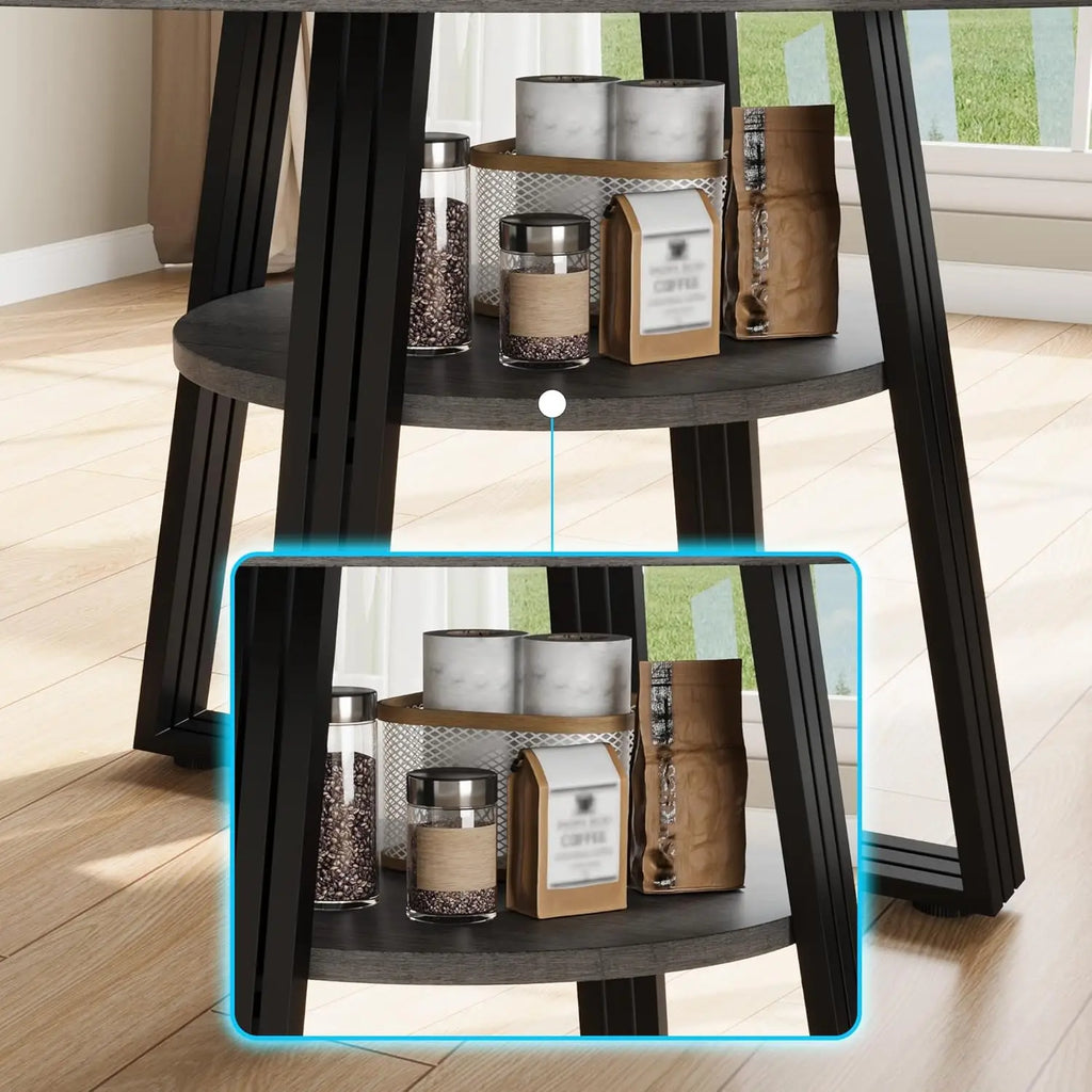 Round Dining Table for 4–6 with Storage – Black