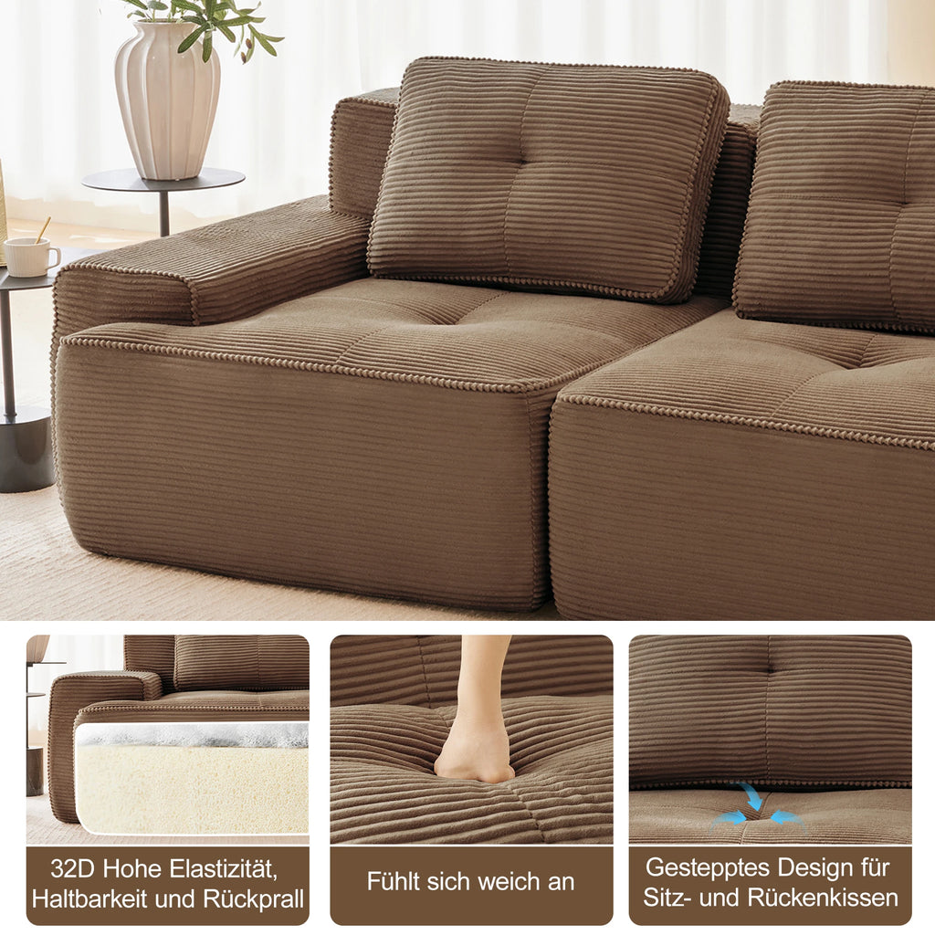 Soft Modular U-Shaped Corduroy Sofa – 3–4 Seater