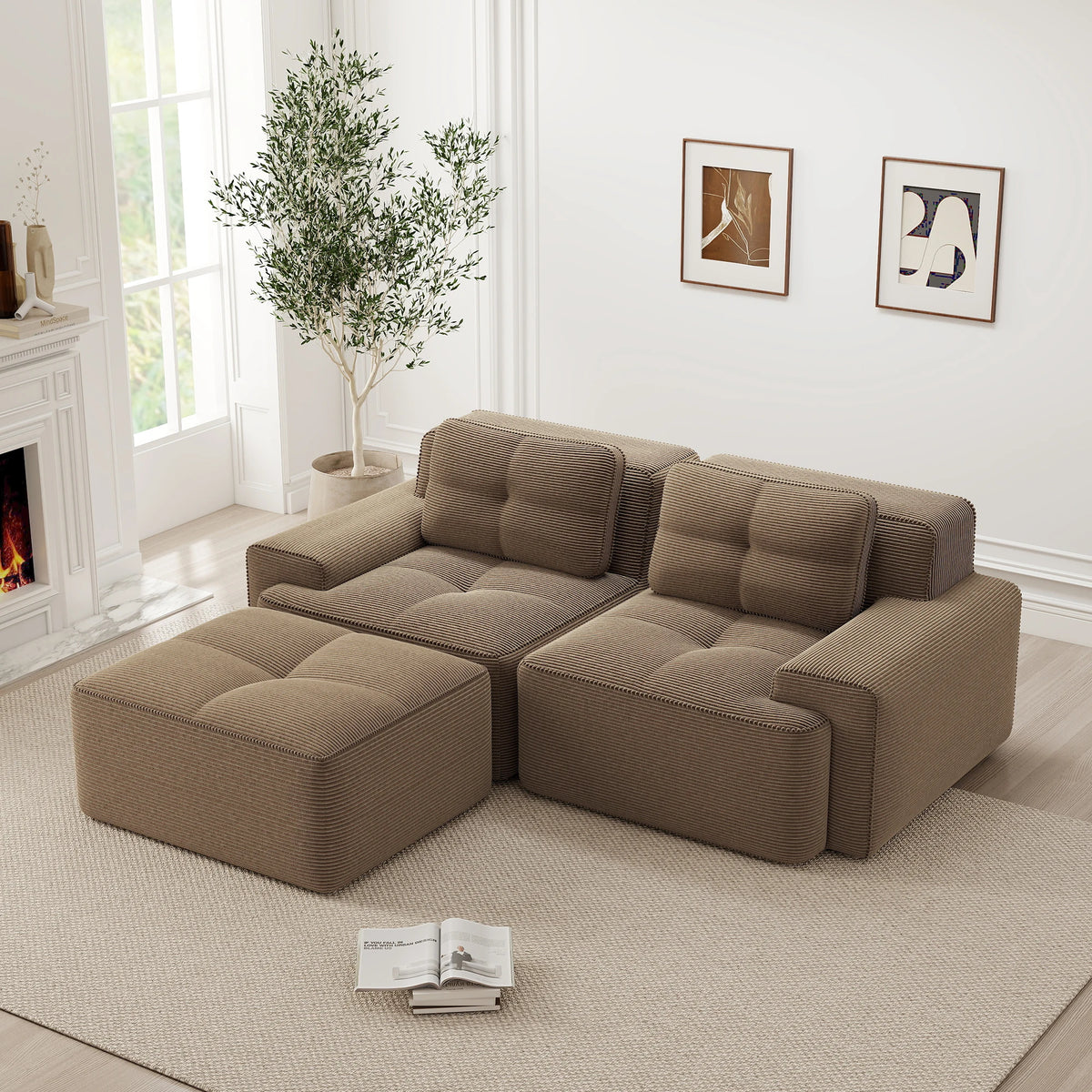 Soft Modular U-Shaped Corduroy Sofa – 3–4 Seater