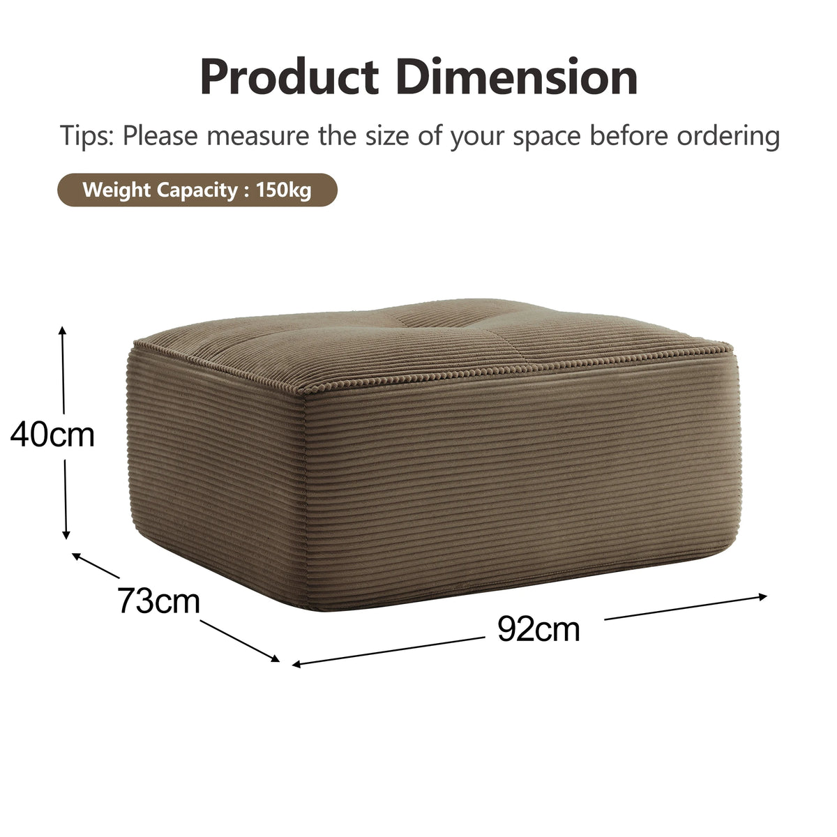 Soft Modular U-Shaped Corduroy Sofa – 3–4 Seater