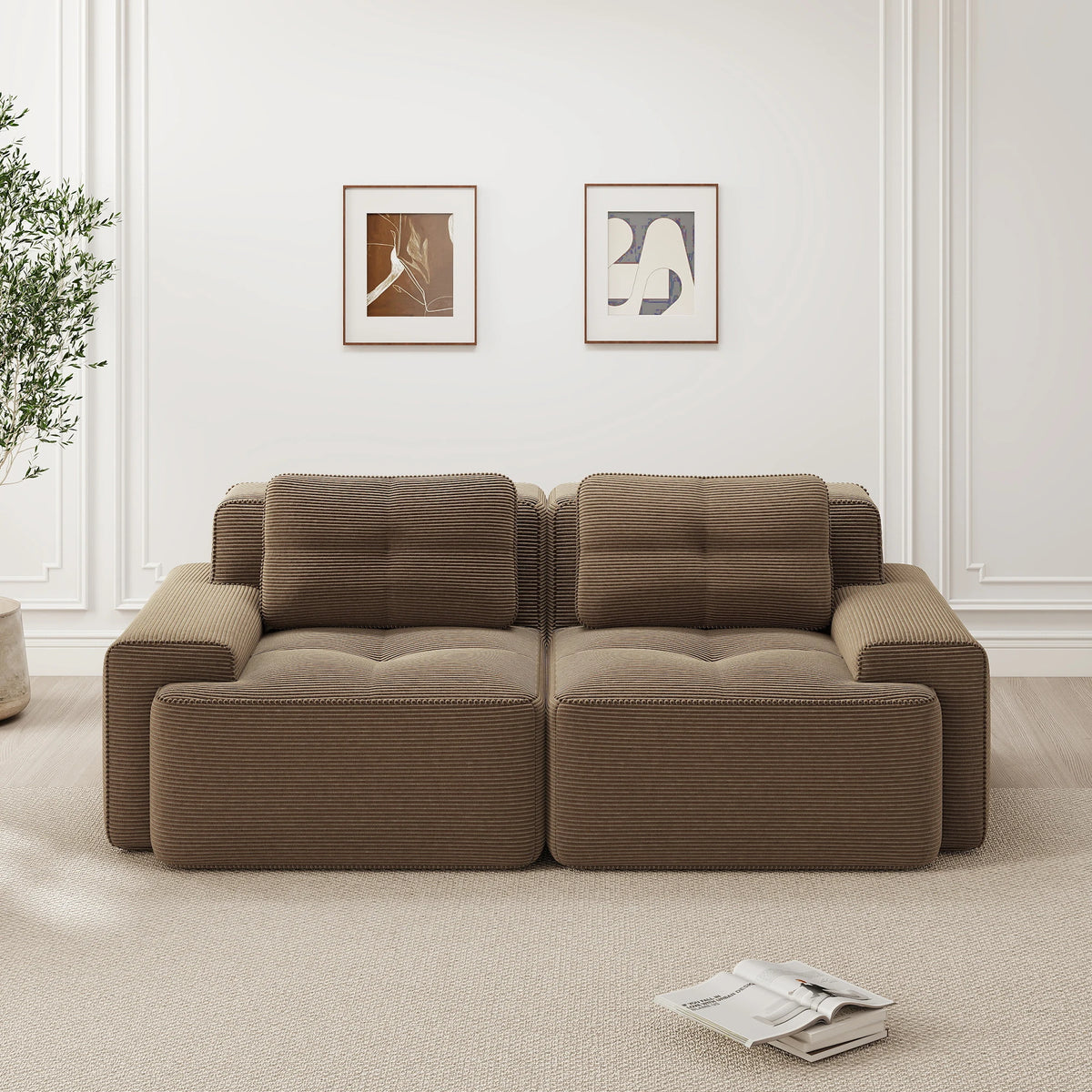 Soft Modular U-Shaped Corduroy Sofa – 3–4 Seater