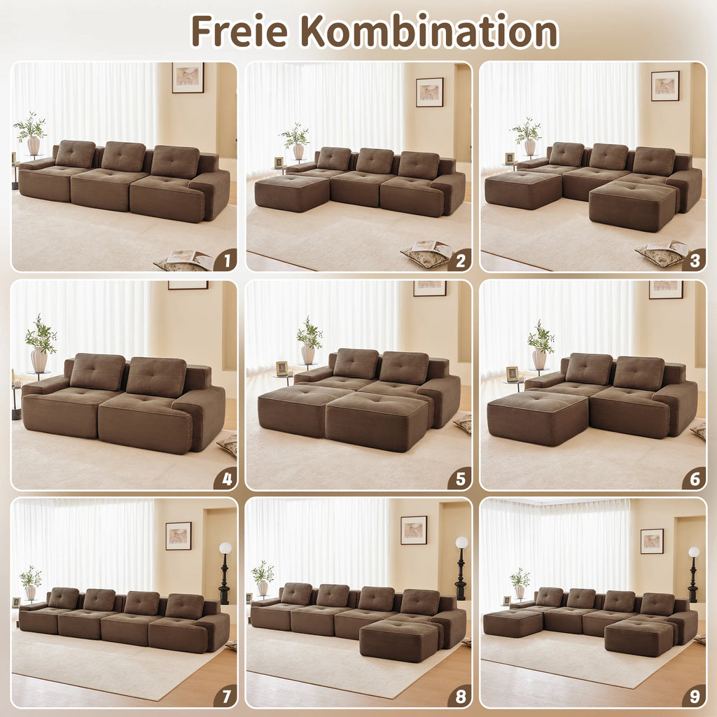 Soft Modular U-Shaped Corduroy Sofa – 3–4 Seater