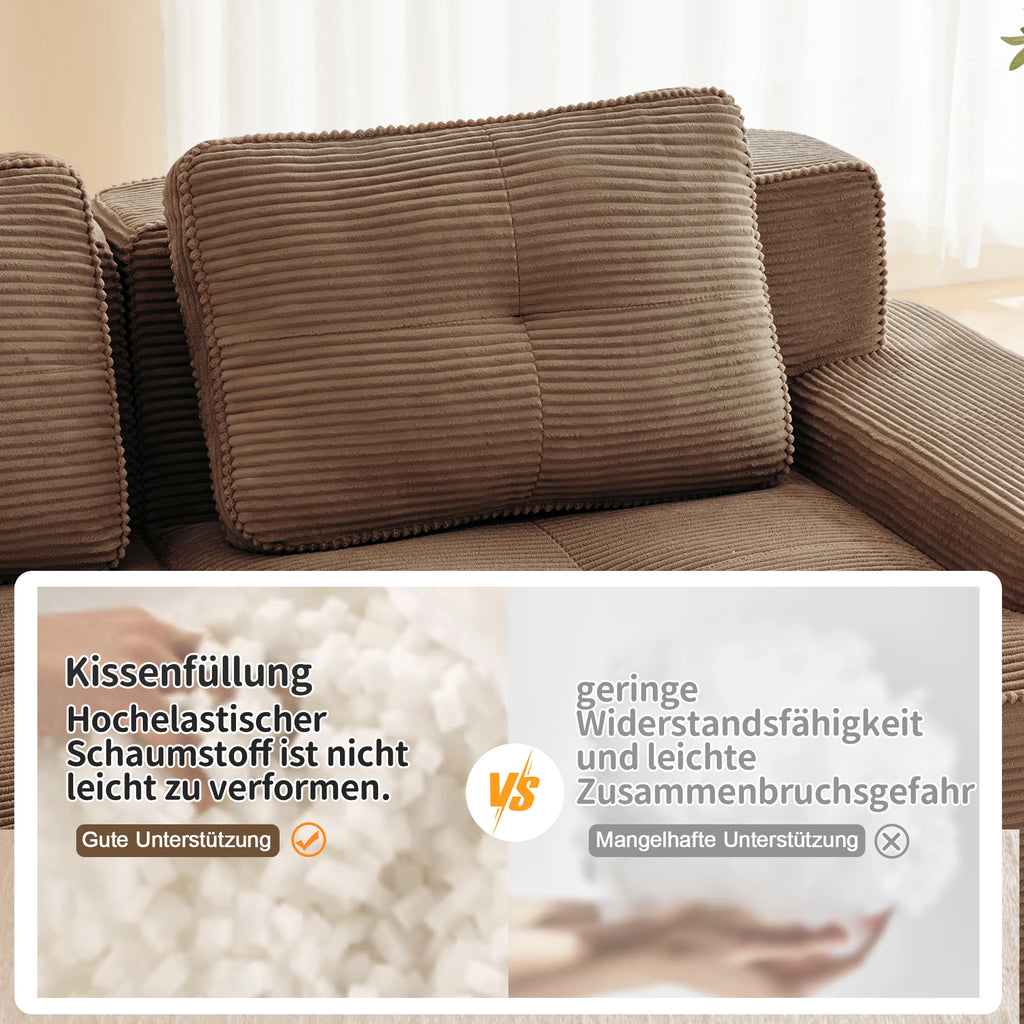 Soft Modular U-Shaped Corduroy Sofa – 3–4 Seater
