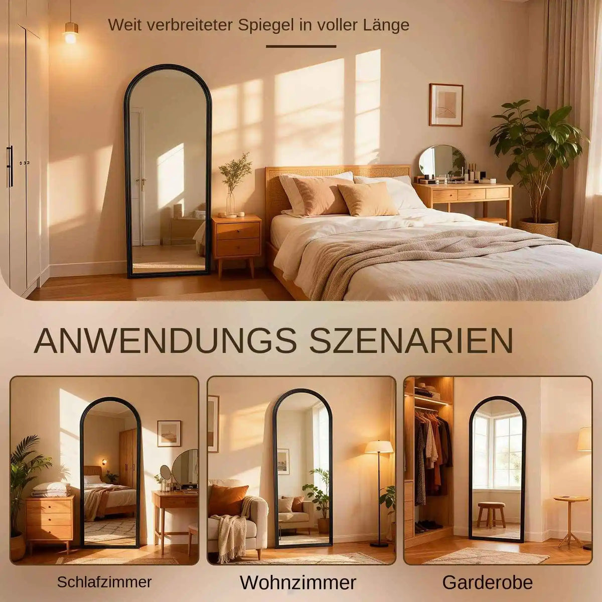 Arch Full-Length Standing Mirror – Natural Wood Frame