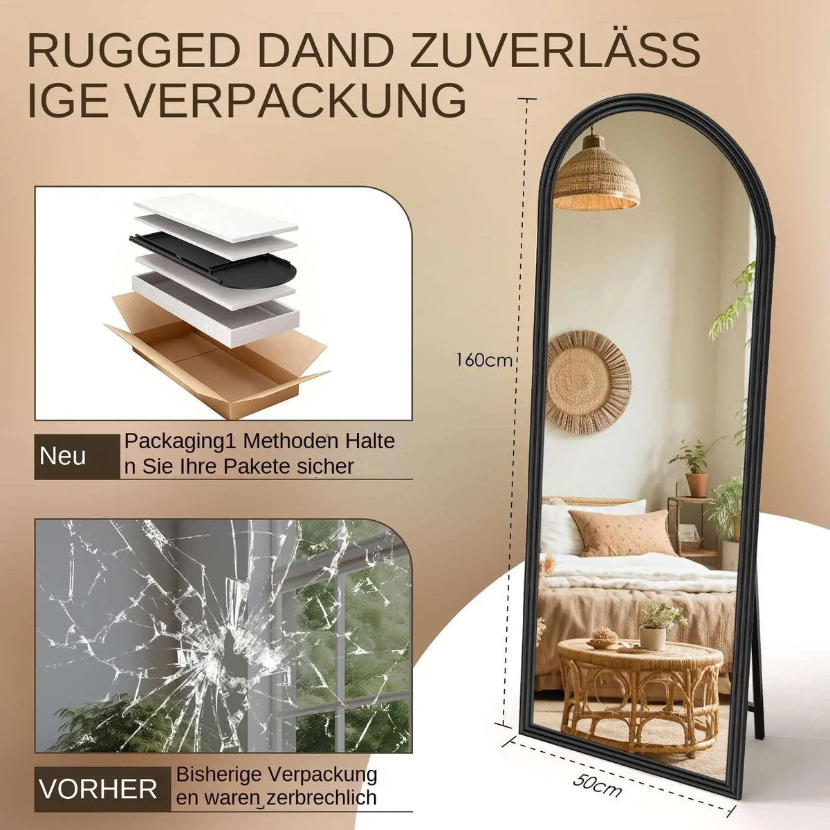 Arch Full-Length Standing Mirror – Natural Wood Frame