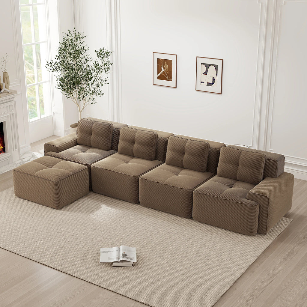 Soft Modular U-Shaped Corduroy Sofa – 3–4 Seater