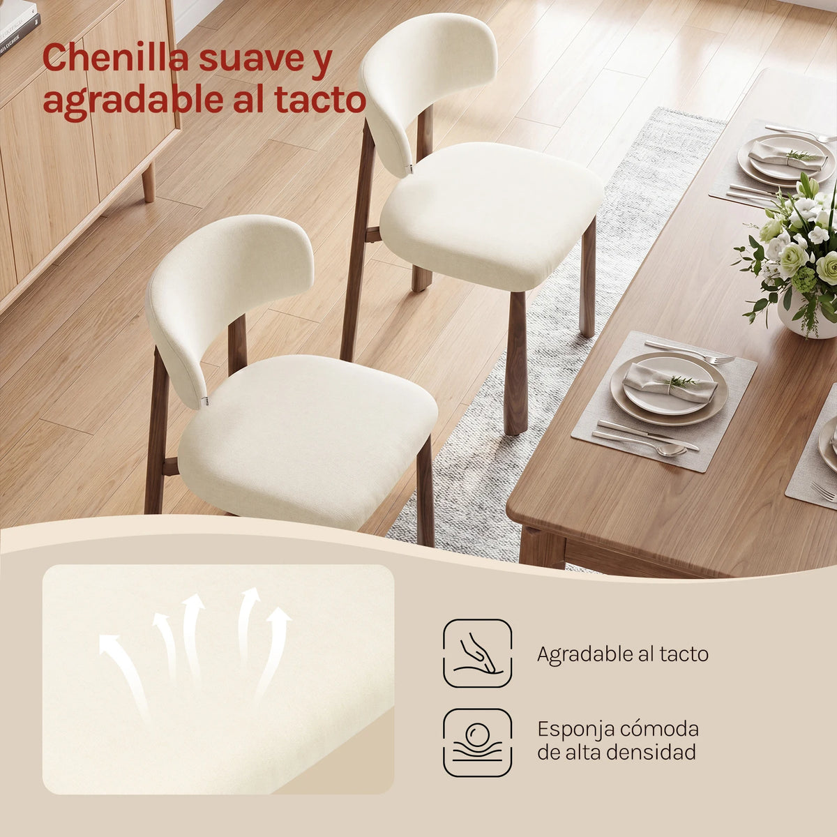 Dining Chairs Set of 2 – Chenille Upholstery & Metal Legs