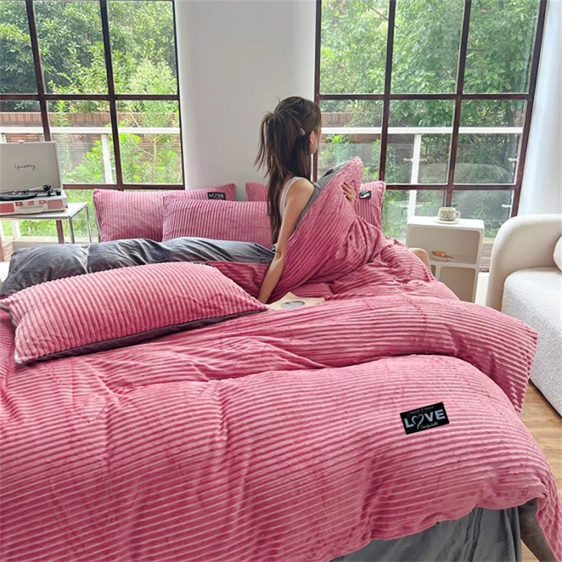 Plush Duvet Cover – Soft Fluffy Bedding Set Pink