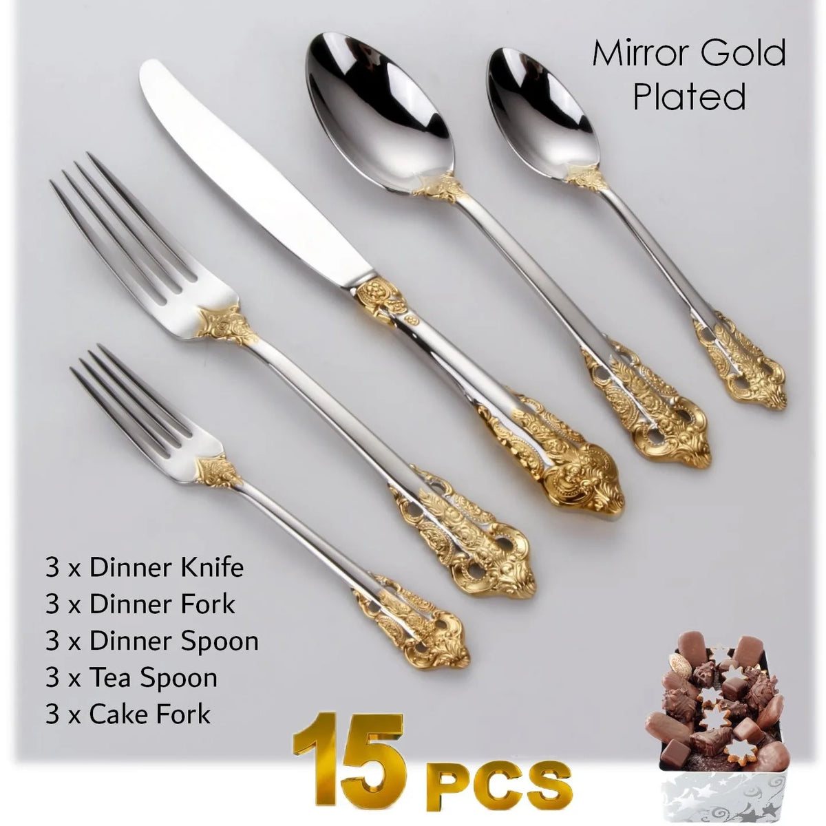 Baroque Gold Plated Stainless Steel Cutlery Set