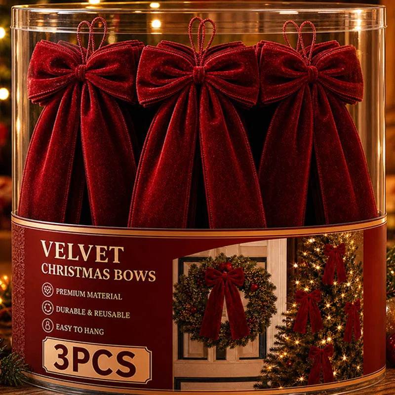 Burgundy Velvet Christmas Bow Ornaments