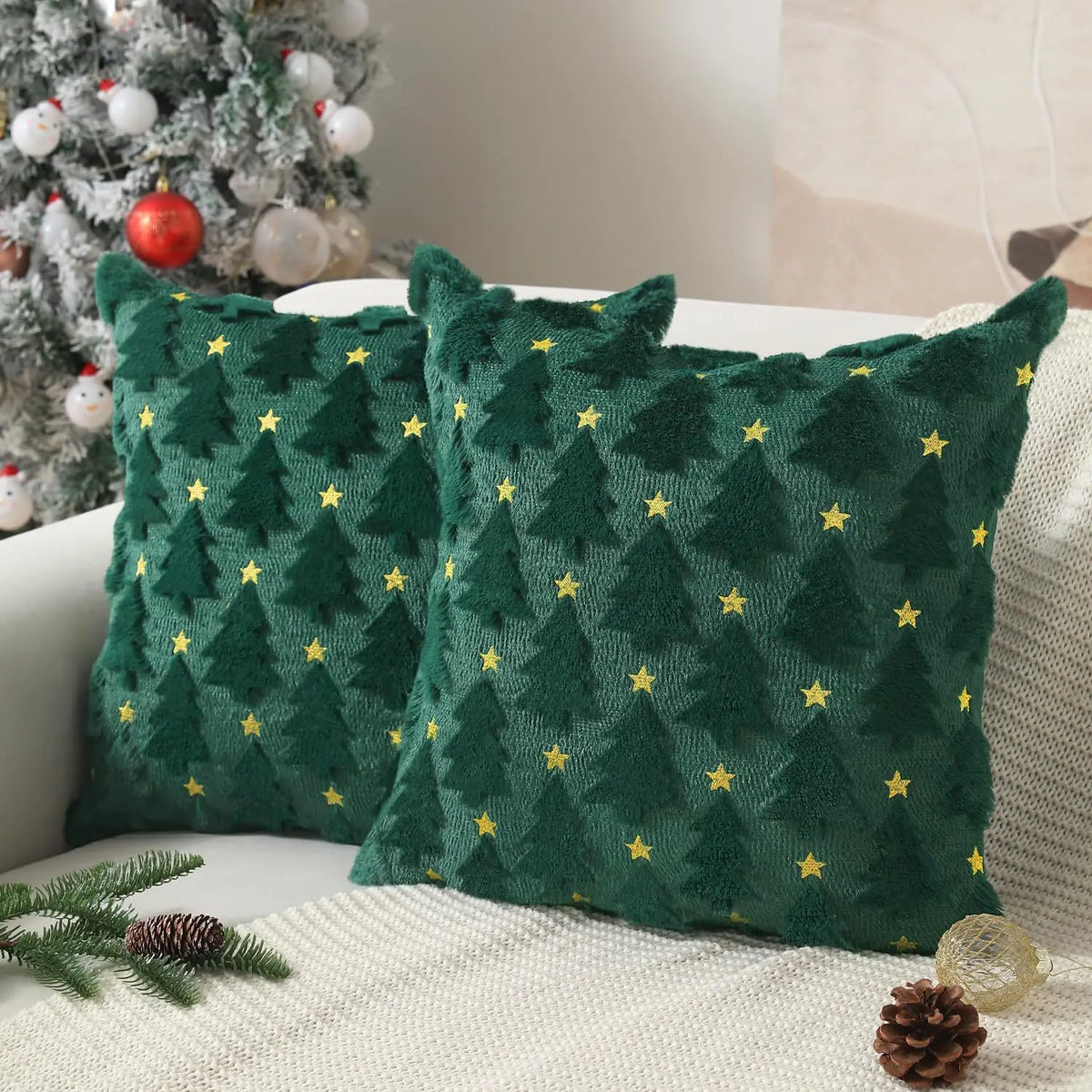 Christmas Tree Embroidered Cushion Cover – 2 piece set, 45x45 cm