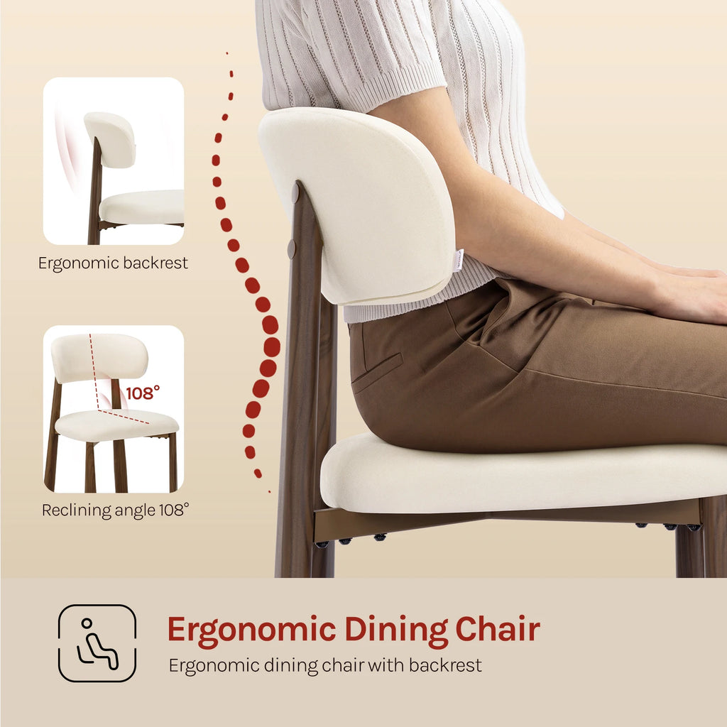 Dining Chairs Set of 2 – Chenille Upholstery & Metal Legs
