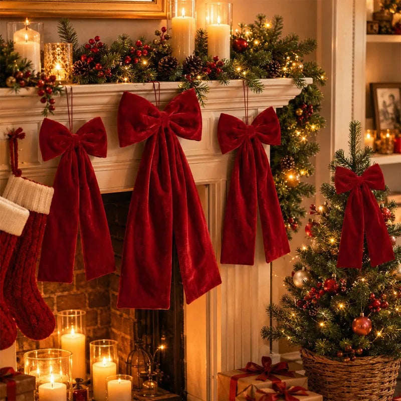 Burgundy Velvet Christmas Bow Ornaments