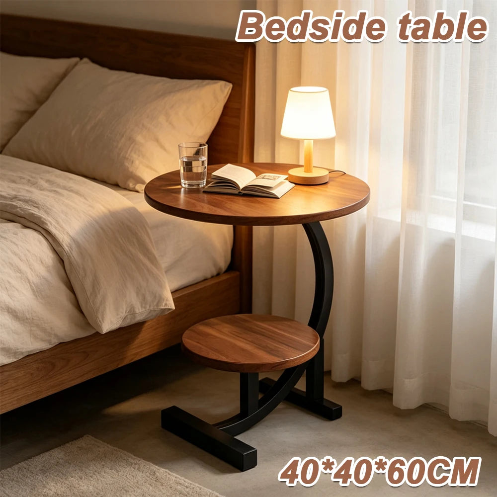 C-Shaped 2-Tier Side Table with Wood-Grain Finish – Brown