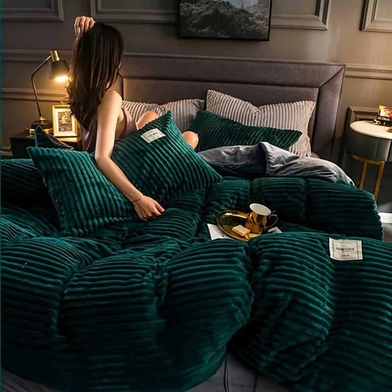 Plush Duvet Cover – Soft Fluffy Bedding Set Green