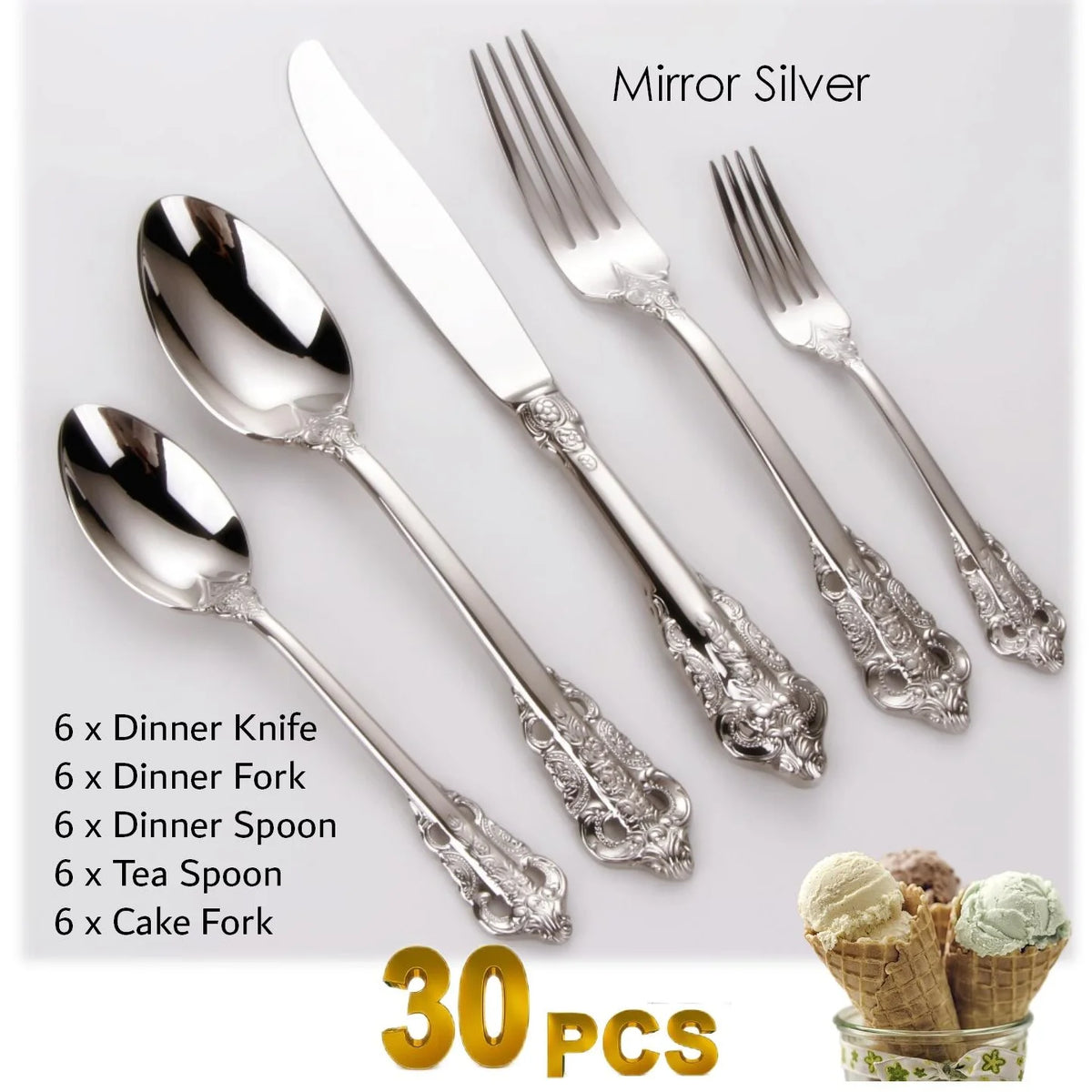 Baroque Gold Plated Stainless Steel Cutlery Set