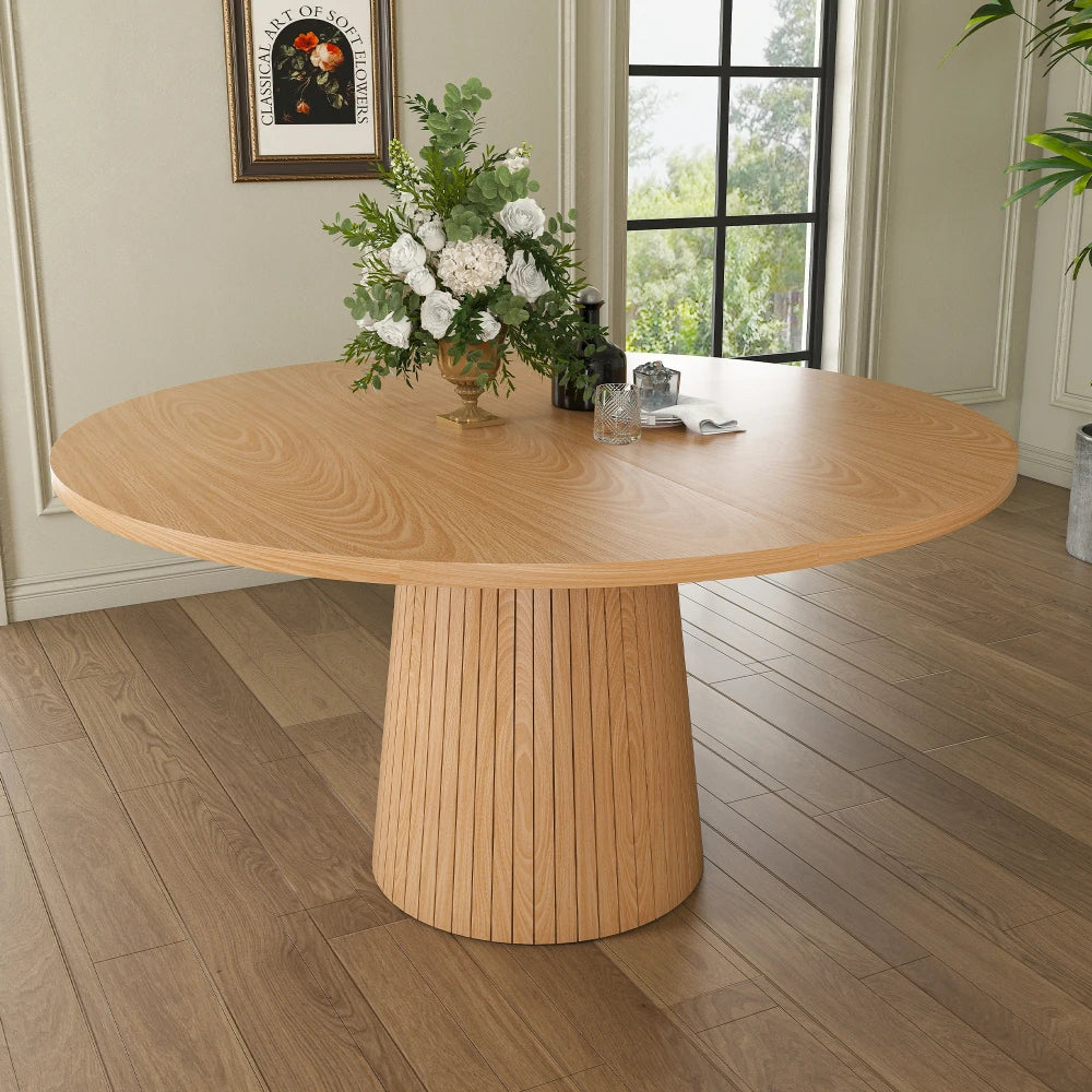Round Dining Table with Pedestal Base – Oak/Walnut