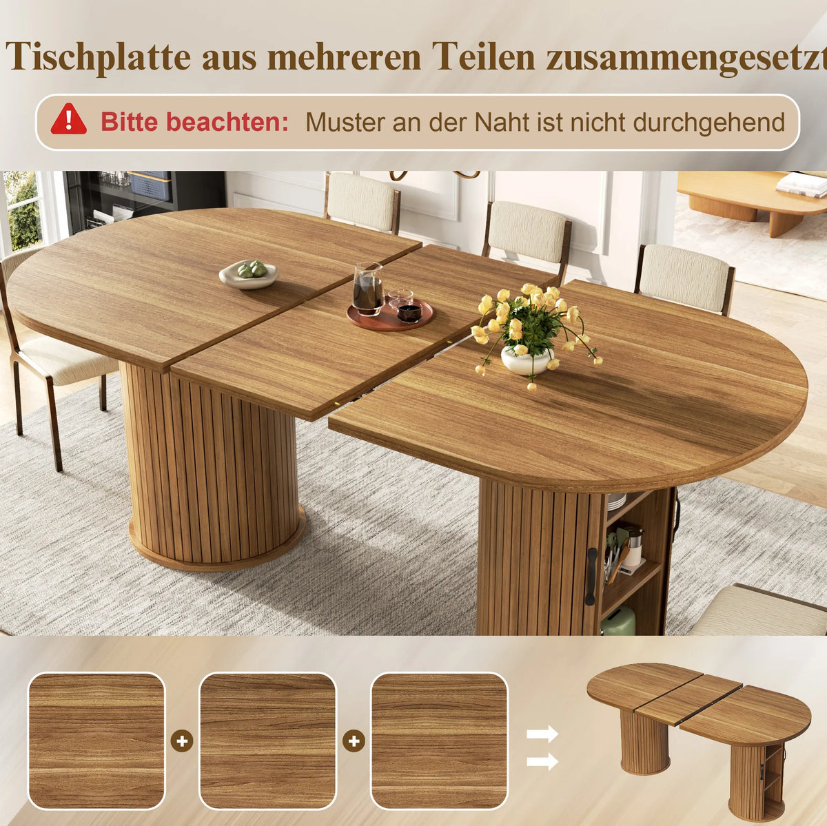 Extendable Dining Table 150–190 cm with Hidden Storage – Dark Brown