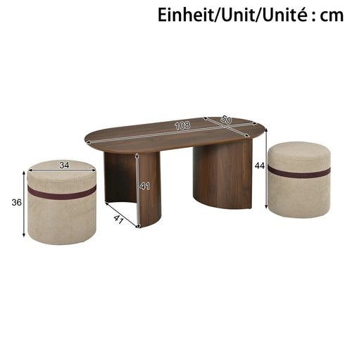 3-Piece Lounge Set with Round Table & 2 Upholstered Chairs – Walnut