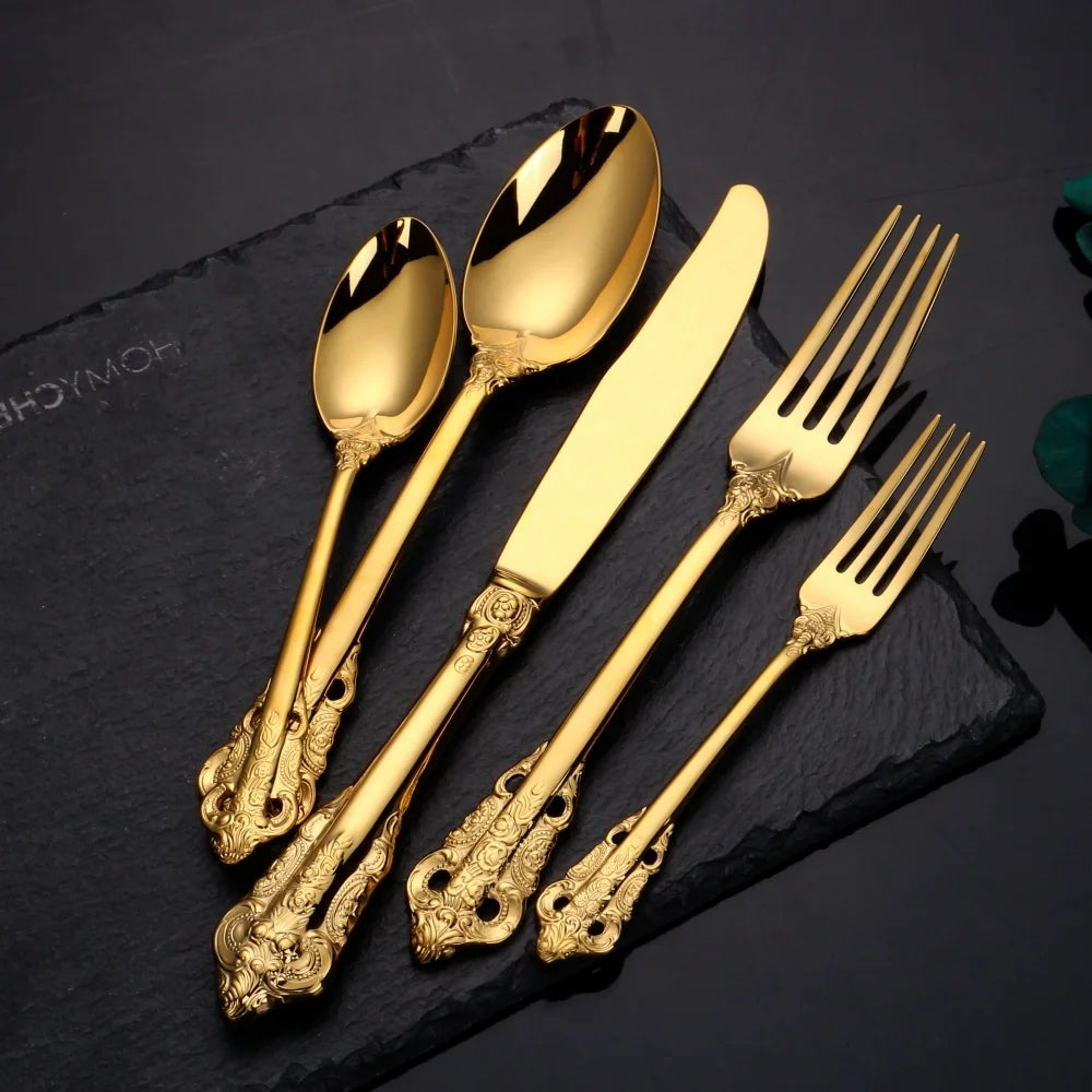 Baroque Gold Plated Stainless Steel Cutlery Set