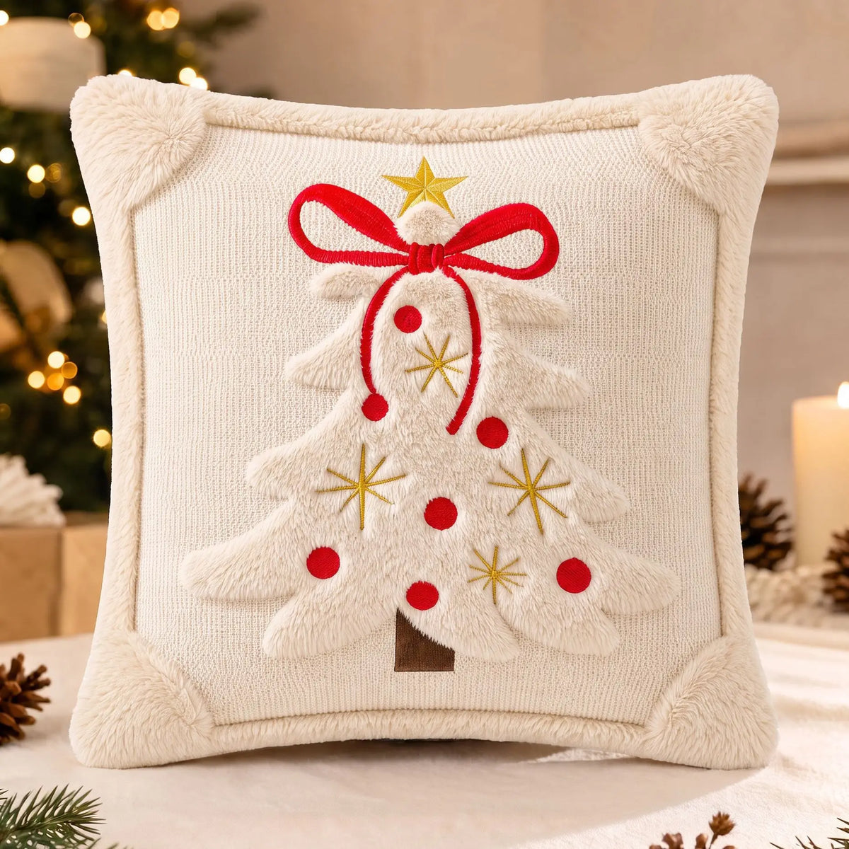 Christmas Tree Embroidered Cushion Cover – 2 piece set, 45x45 cm