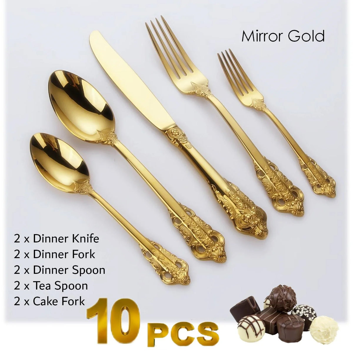 Baroque Gold Plated Stainless Steel Cutlery Set