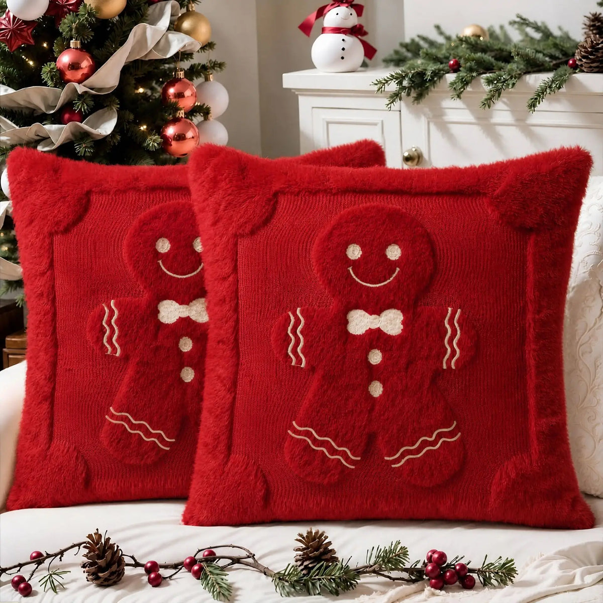 Christmas Tree Embroidered Cushion Cover – 2 piece set, 45x45 cm