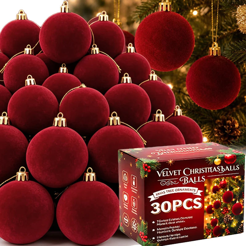 Large Flocked Wine Red Christmas Baubles