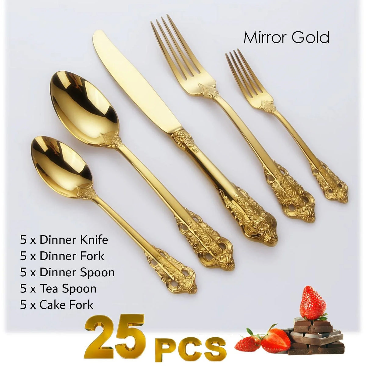 Baroque Gold Plated Stainless Steel Cutlery Set