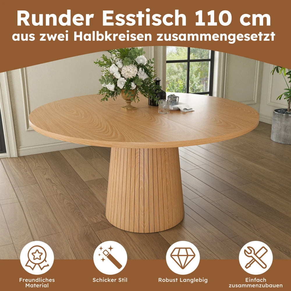 Round Dining Table with Pedestal Base – Oak/Walnut