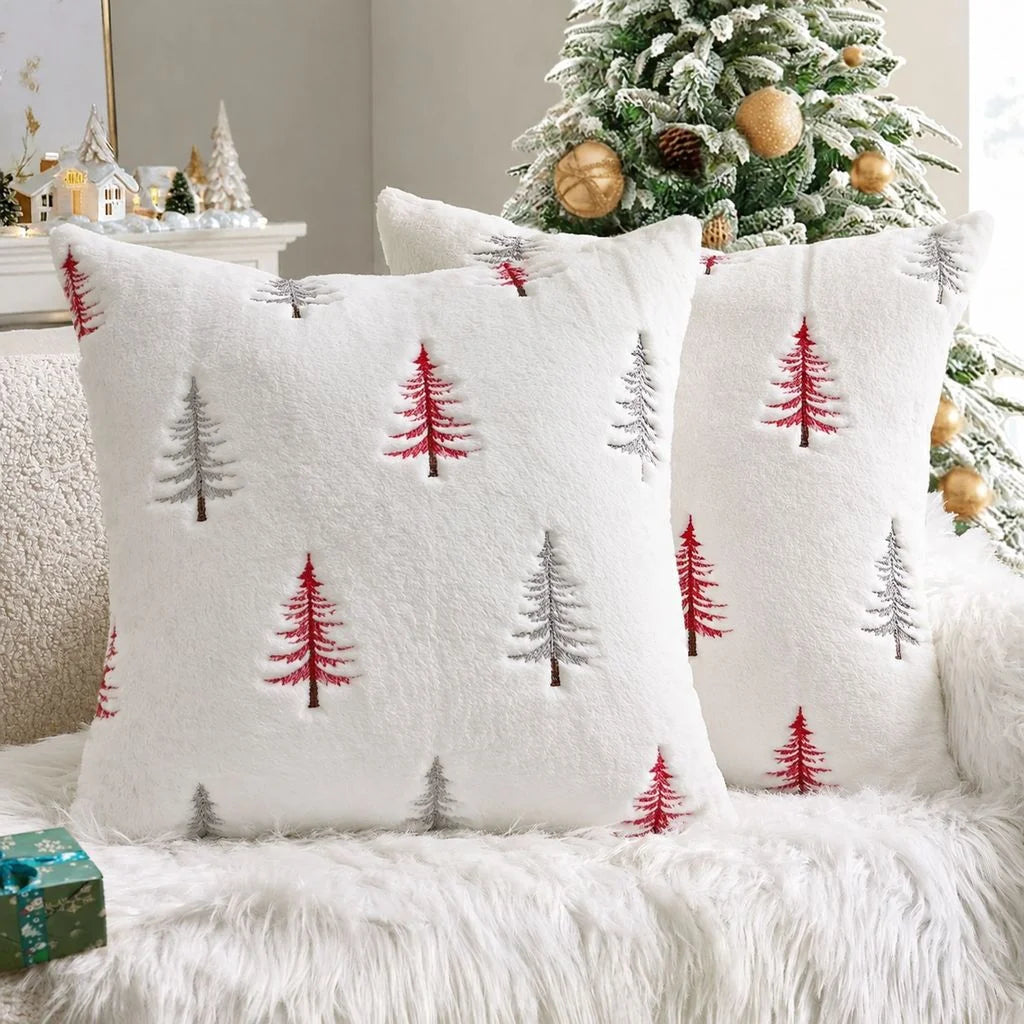 Christmas Tree Embroidered Cushion Cover – 2 piece set, 45x45 cm