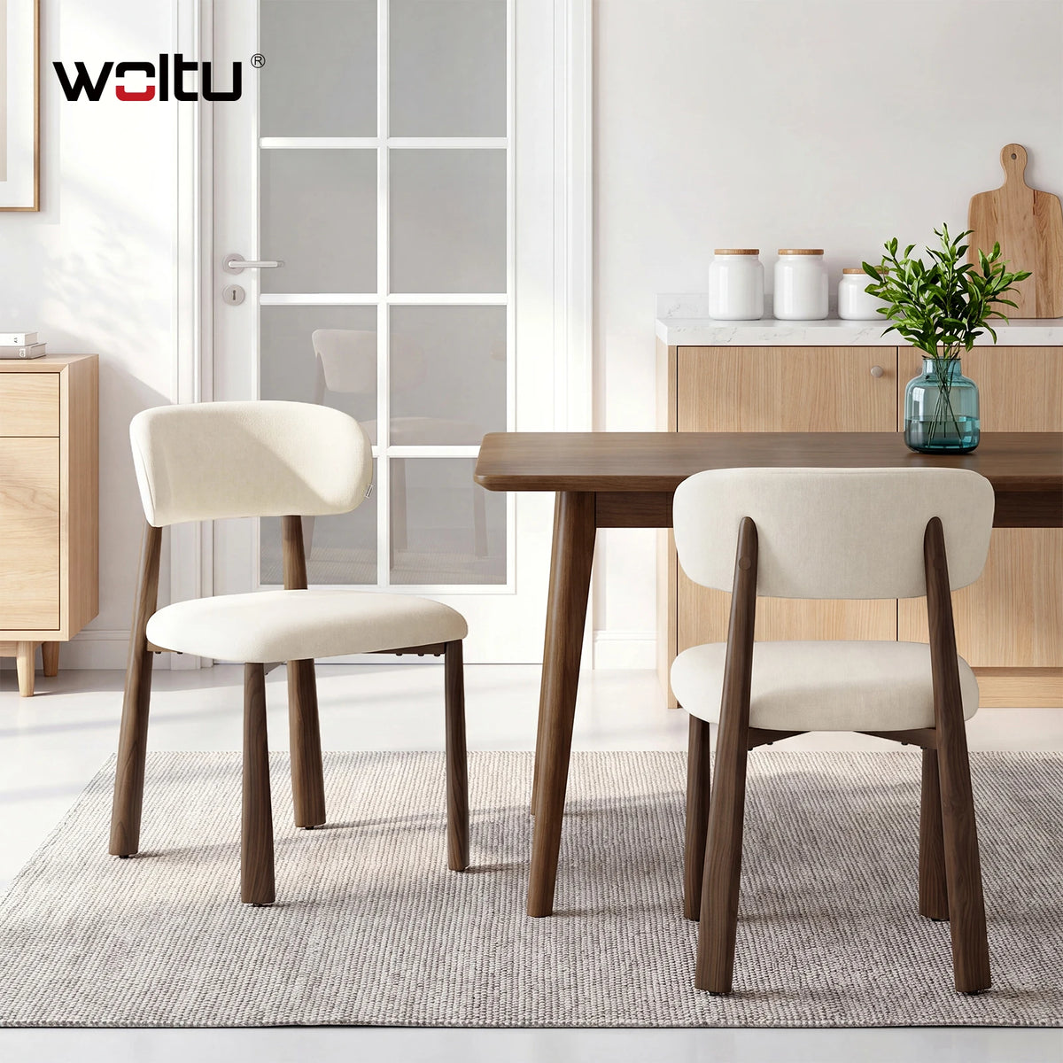 Dining Chairs Set of 2 – Chenille Upholstery & Metal Legs