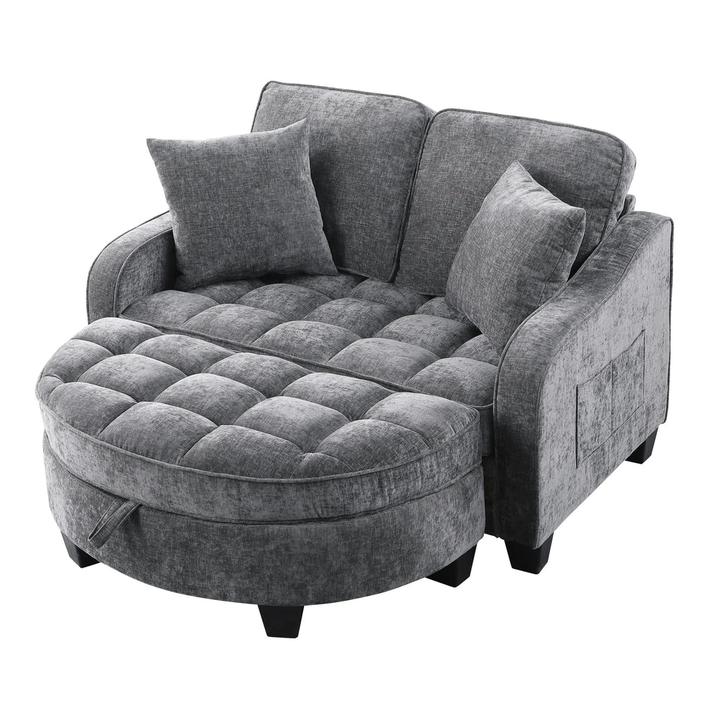 2-in-1 Convertible Sofa Bed with Storage Ottoman – Dark Grey