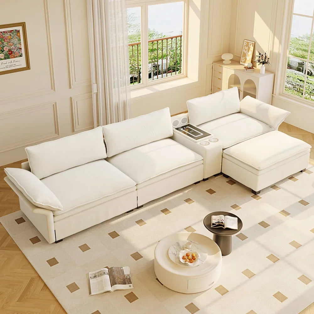 Modular L-Shaped Cloud Sofa with Chaise & Storage – Beige