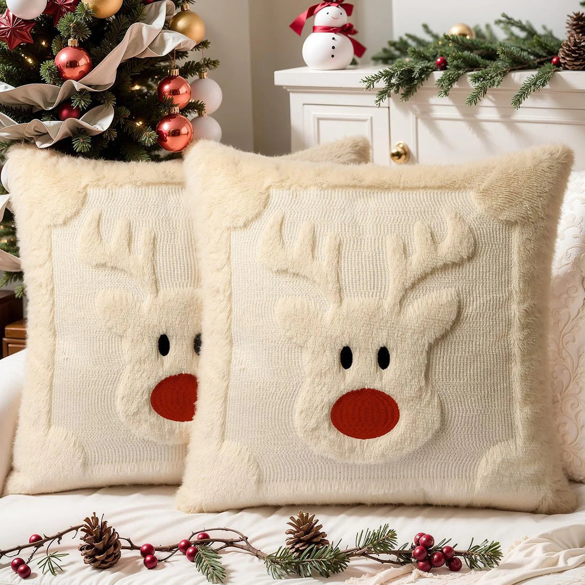 Christmas Tree Embroidered Cushion Cover – 2 piece set, 45x45 cm