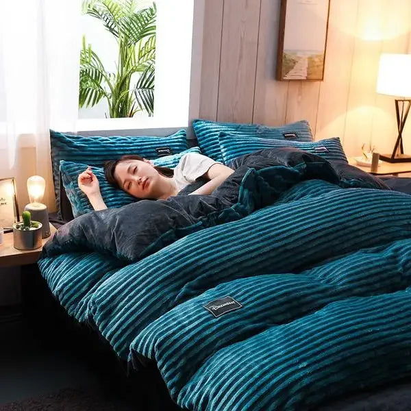 Plush Duvet Cover – Soft Fluffy Bedding Set Lake Blue