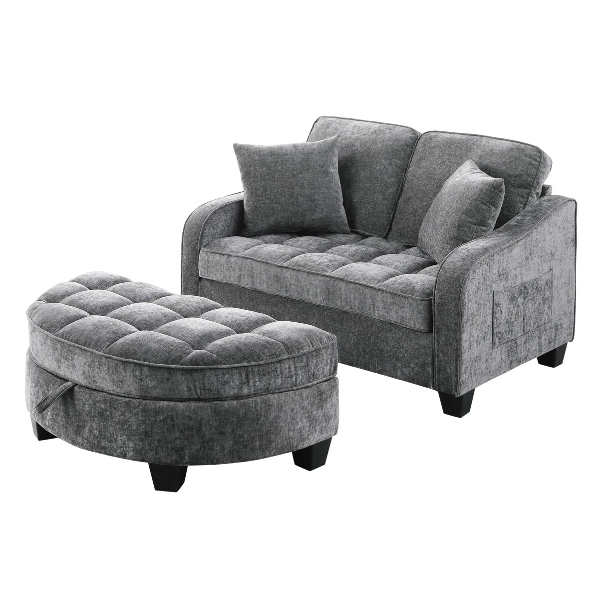 2-in-1 Convertible Sofa Bed with Storage Ottoman – Dark Grey