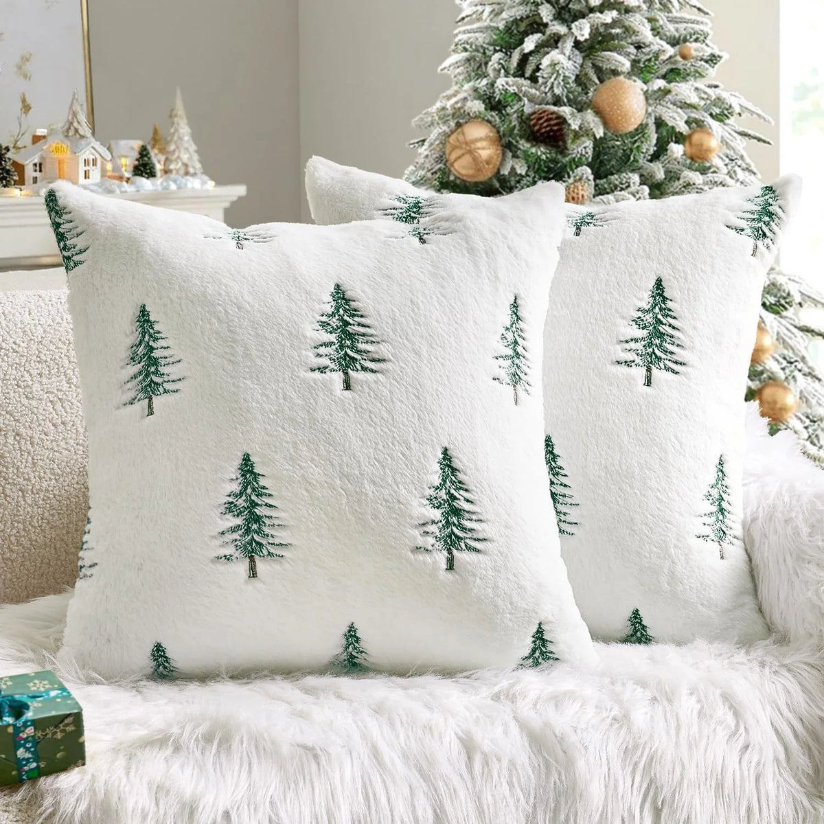 Christmas Tree Embroidered Cushion Cover – 2 piece set, 45x45 cm
