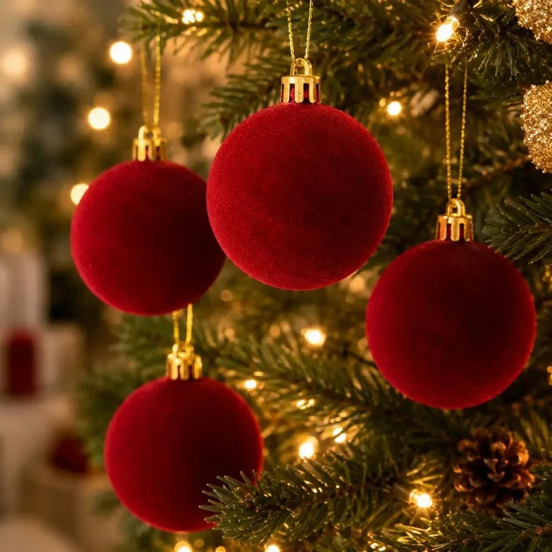 Large Flocked Wine Red Christmas Baubles