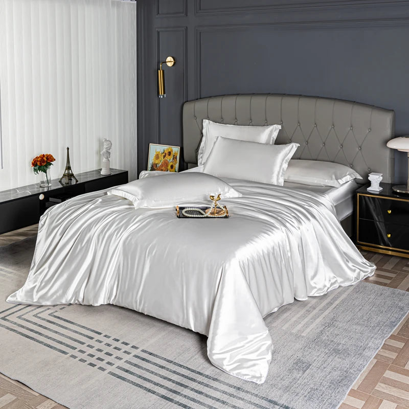 Satin Bedding Set – Duvet Cover, Sheet & Pillowcases White