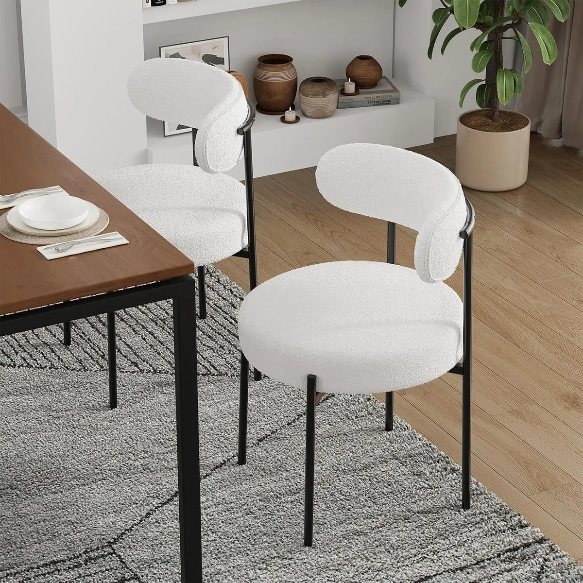 Dining Chairs Set of 2 – Curved Backrest & Metal Legs