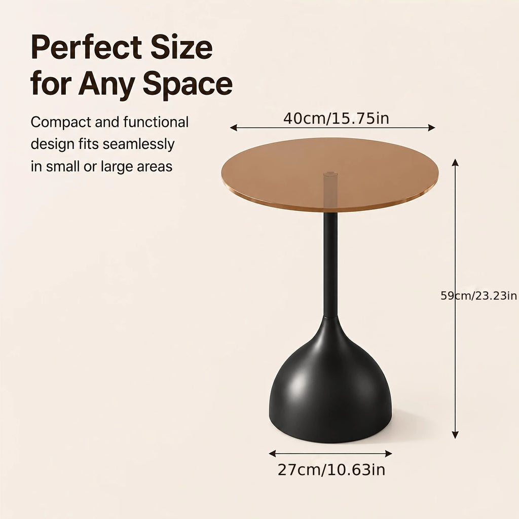Round Side Table with Tempered Glass Top & Metal Frame – White/Black