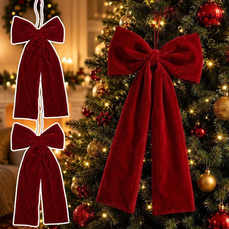 Burgundy Velvet Christmas Bow Ornaments