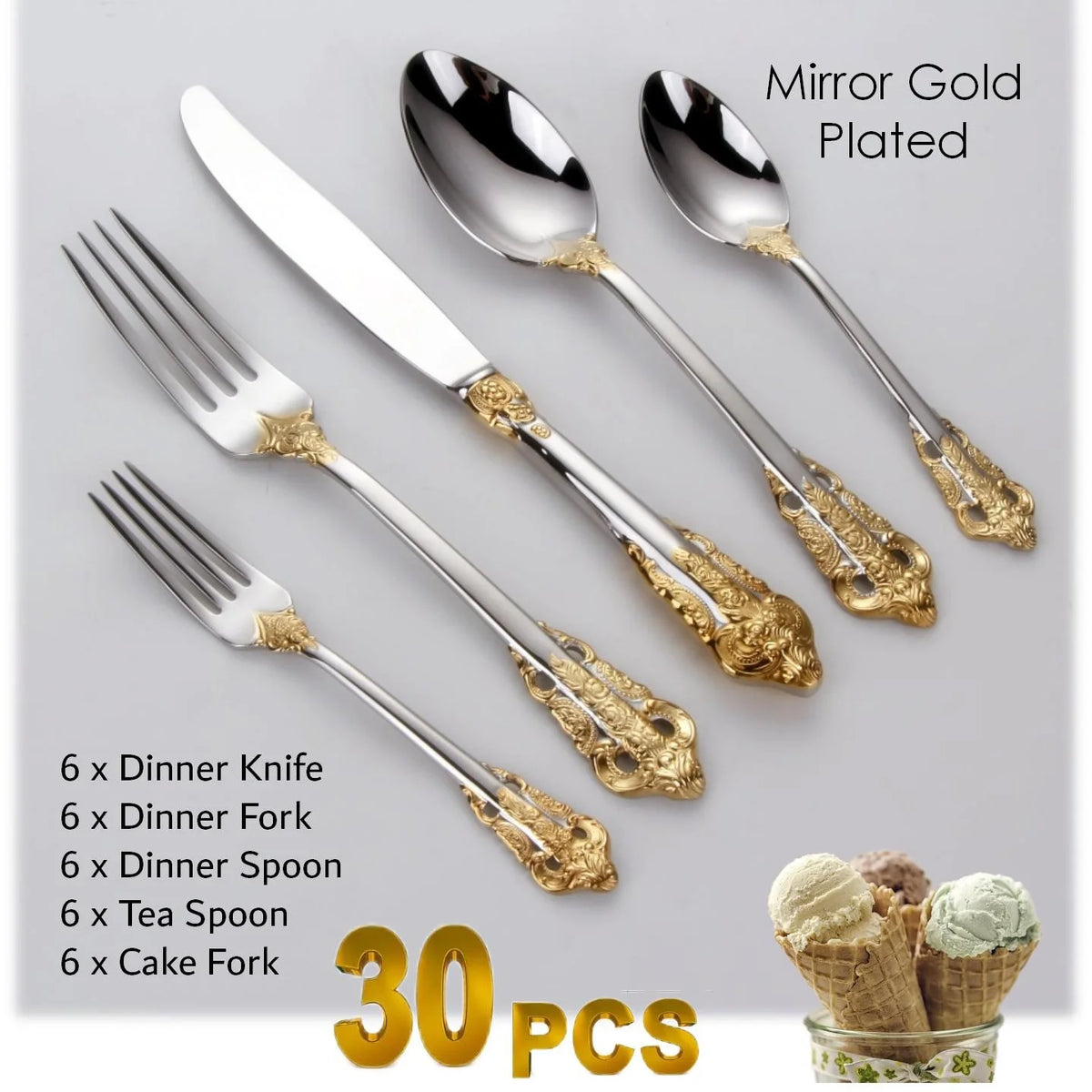Baroque Gold Plated Stainless Steel Cutlery Set