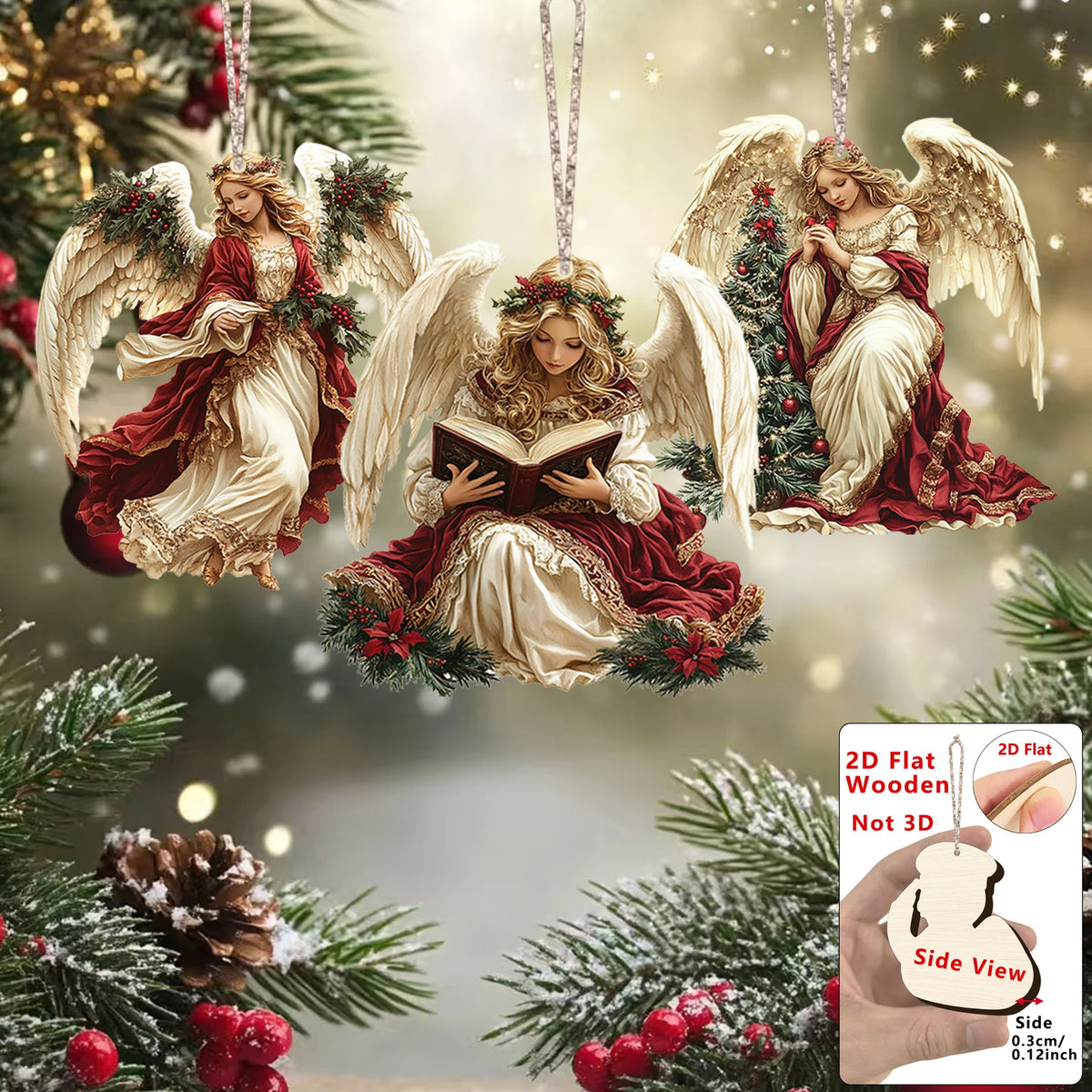 Wooden Angel Christmas Ornaments
